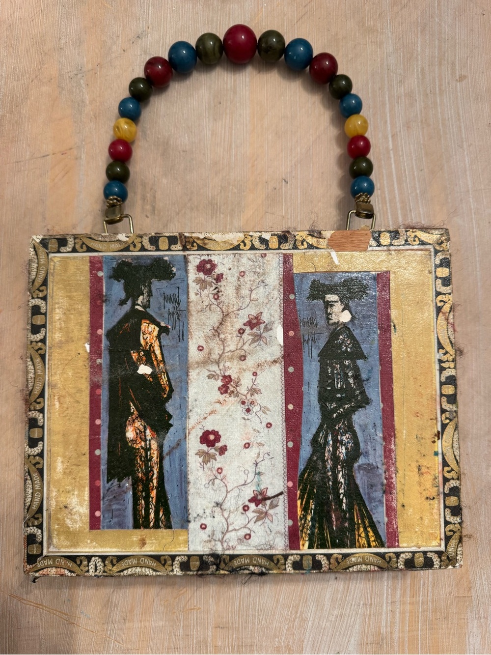Handmade Vintage Cigar Box Multicolor Beaded-Handle Purse